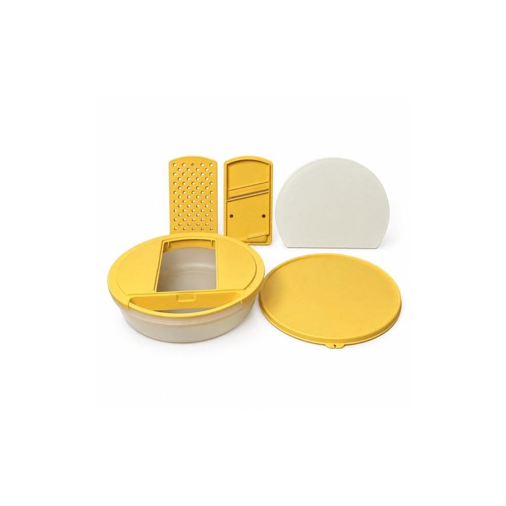 Vintage 1986 Tupperware Kitchen Work Unit 6 Pc Slicer Grater Bowl Yellow